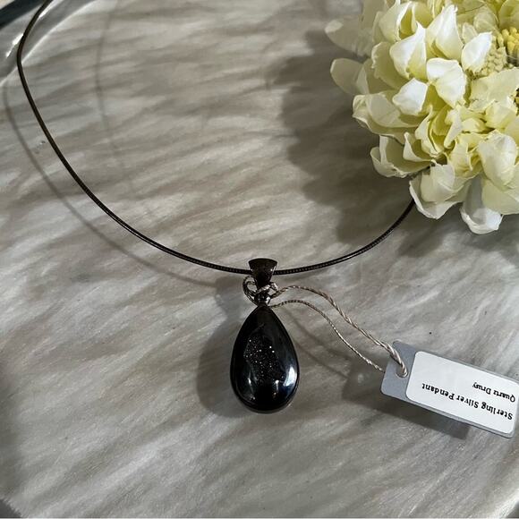 NEW Starborn Jewels Quartz Druzy Dragon Teardrop Sterling Silver Pendant 90s NWT - Picture 1 of 13